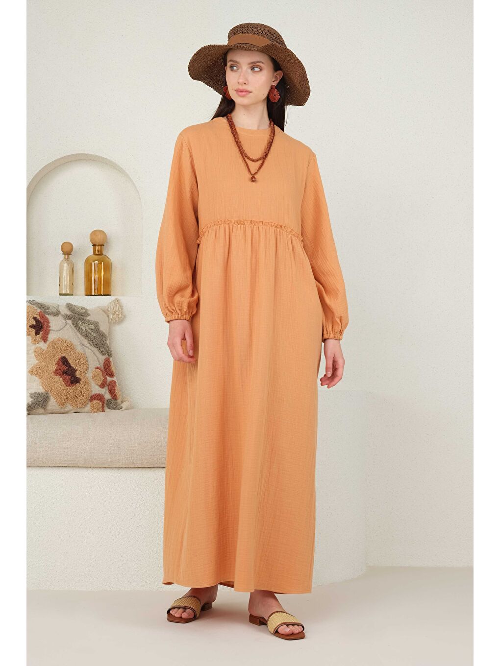 Pembe Müslin Elbise Somon-3