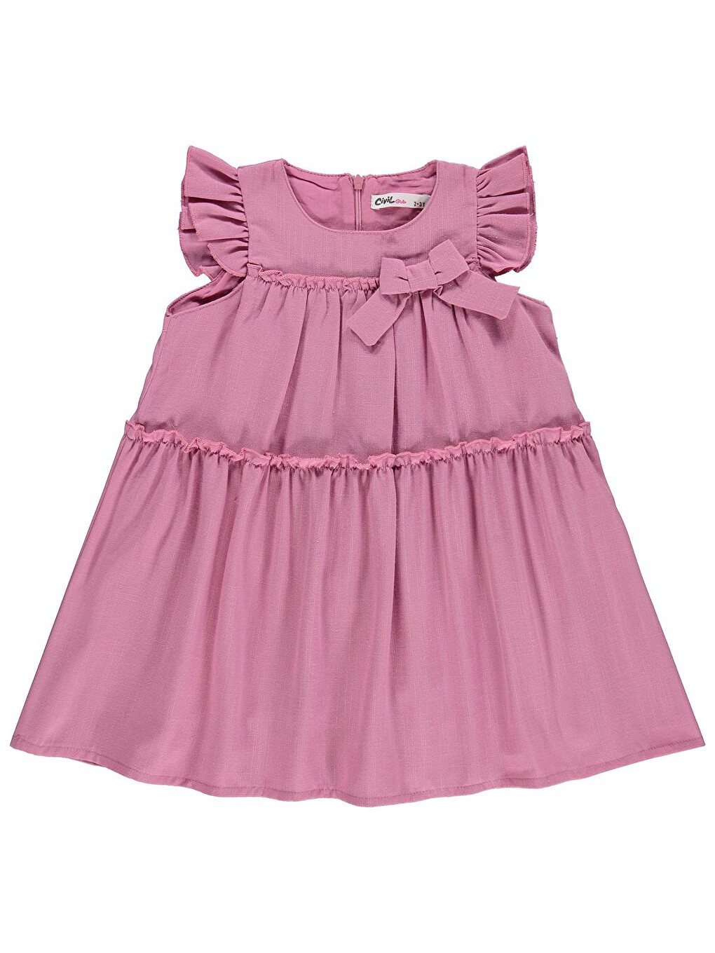Girls Fiyonklu Volanlı 2-5 Yaş Elbise - Pembe