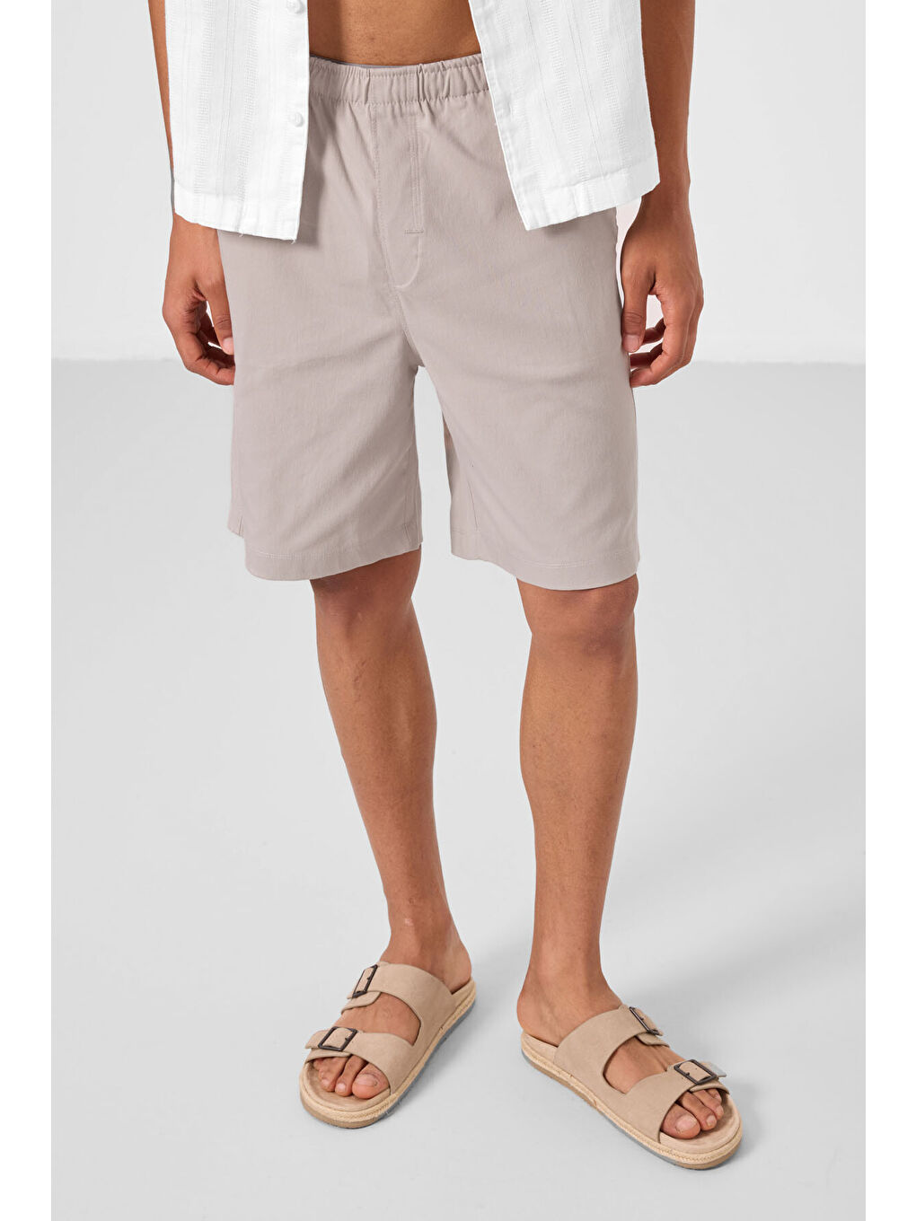 Bej Taş Standart Fit Dokuma Hafif Esnek Chino Erkek Şort - 81291-1