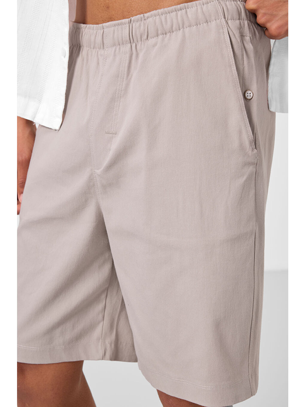 Bej Taş Standart Fit Dokuma Hafif Esnek Chino Erkek Şort - 81291-3