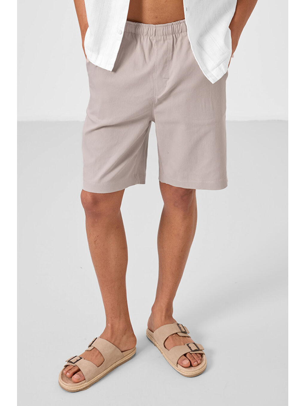 Bej Taş Standart Fit Dokuma Hafif Esnek Chino Erkek Şort - 81291-4