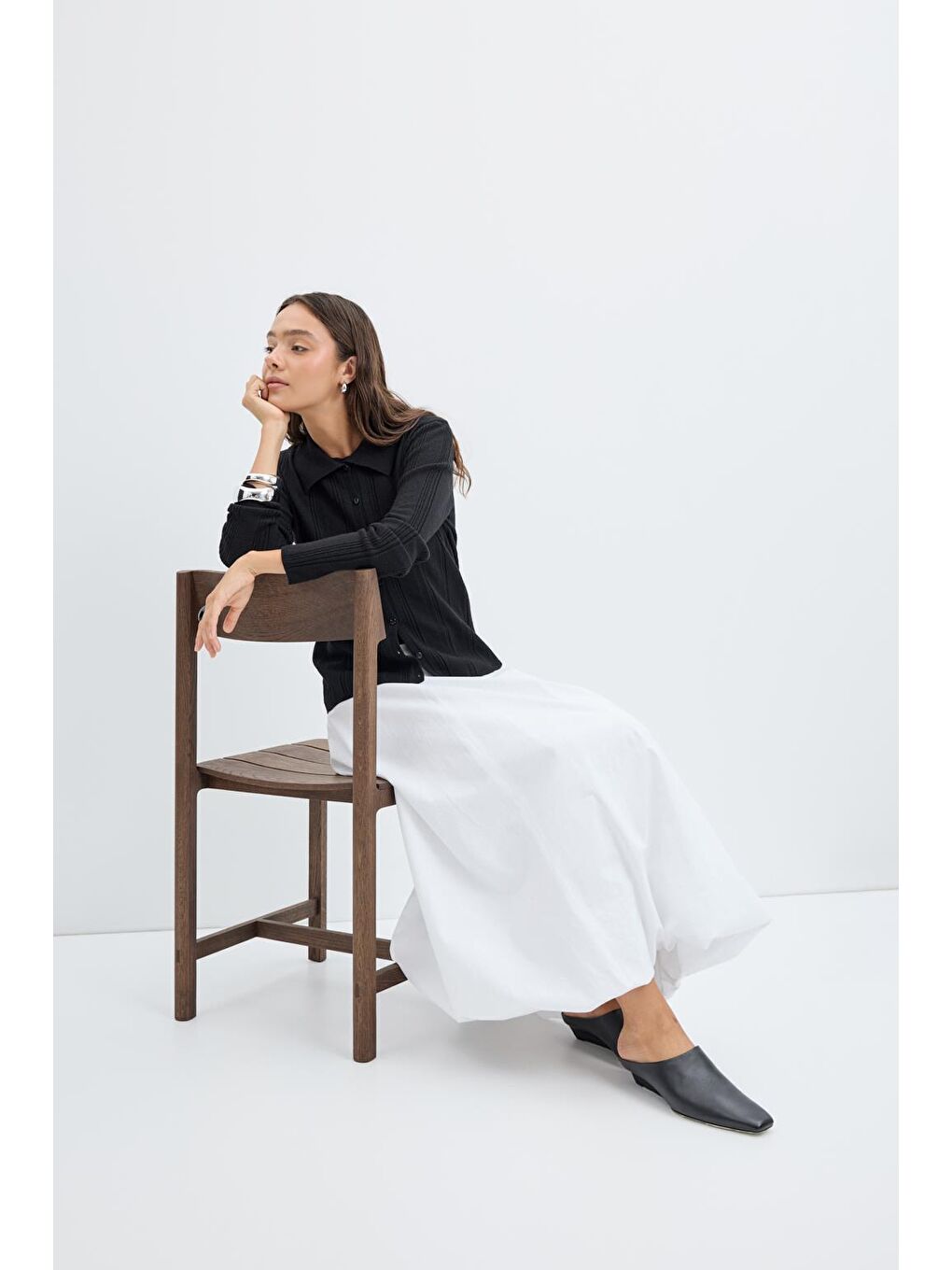 Yüksek Bel Pile Detaylı Balon Etek Ekru-1