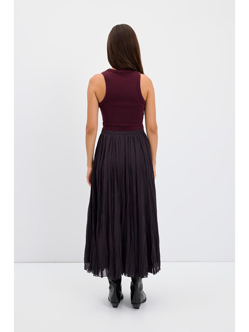 Kırışık Görünümlü Uzun Kloş Etek Antrasit-5