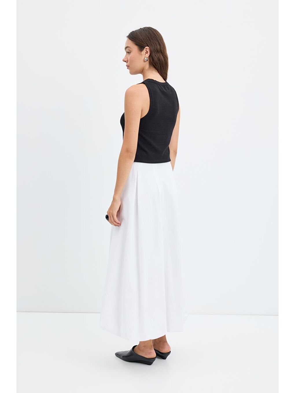 Yüksek Bel Pile Detaylı Balon Etek Ekru-3