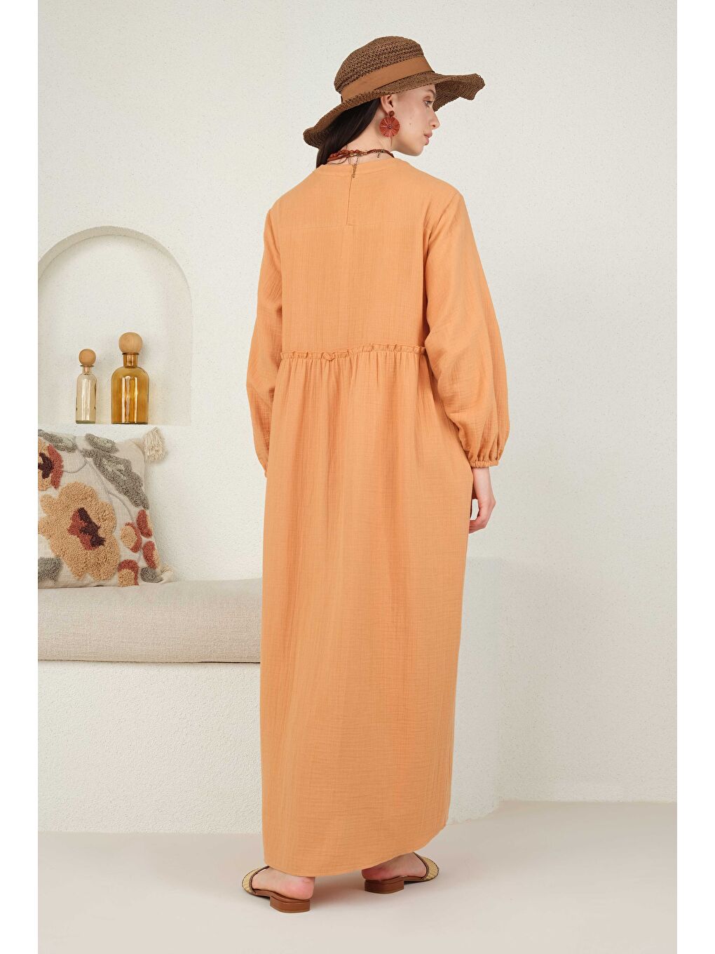 Pembe Müslin Elbise Somon-4