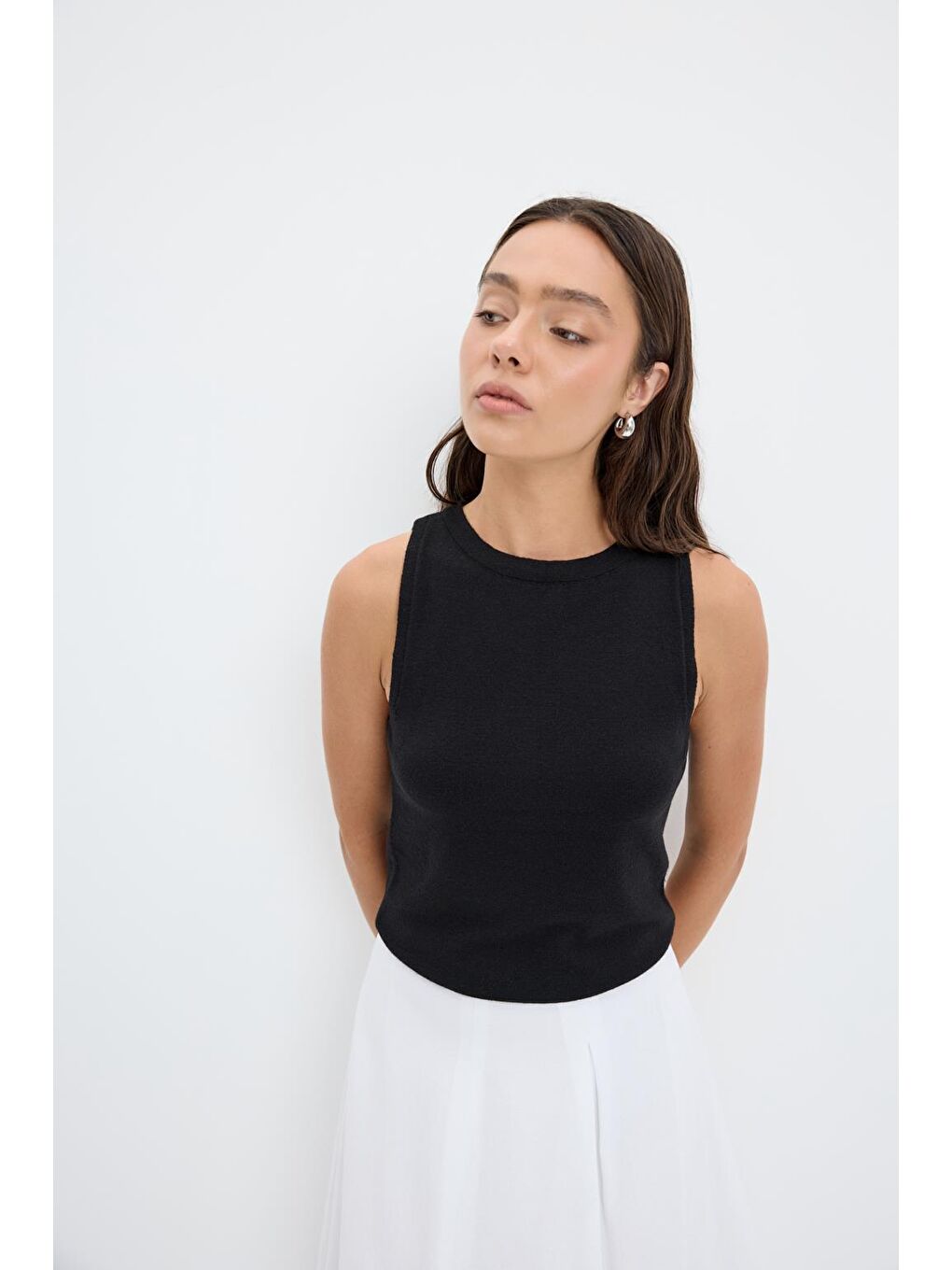 Yüksek Bel Pile Detaylı Balon Etek Ekru-4