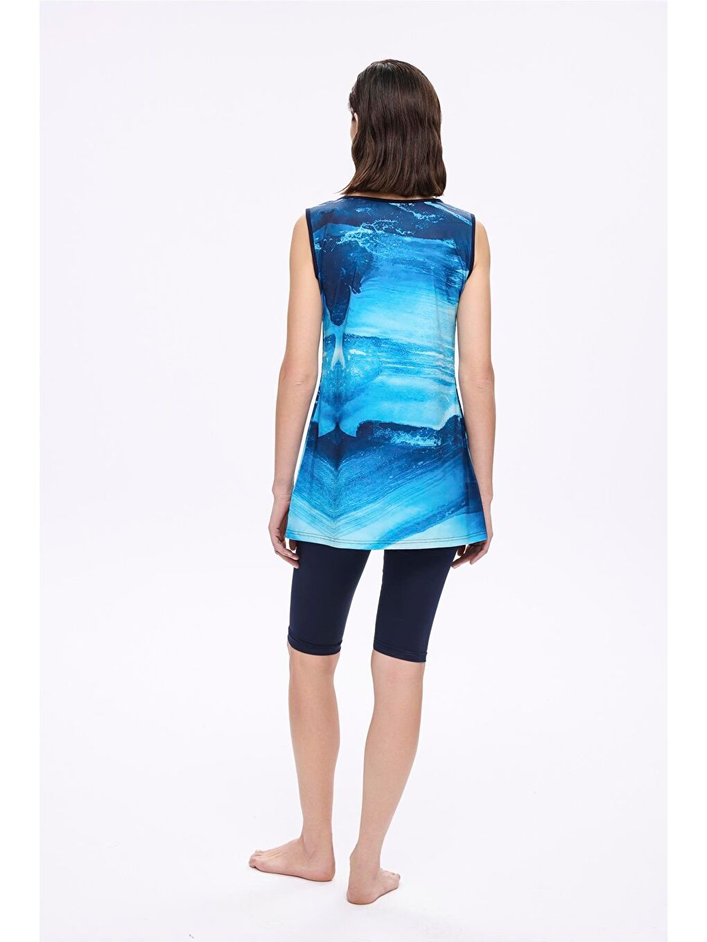 Mavi Desenli Lacivert 4 Parça Yarı Kapalı Mayo Takımı 5029-3