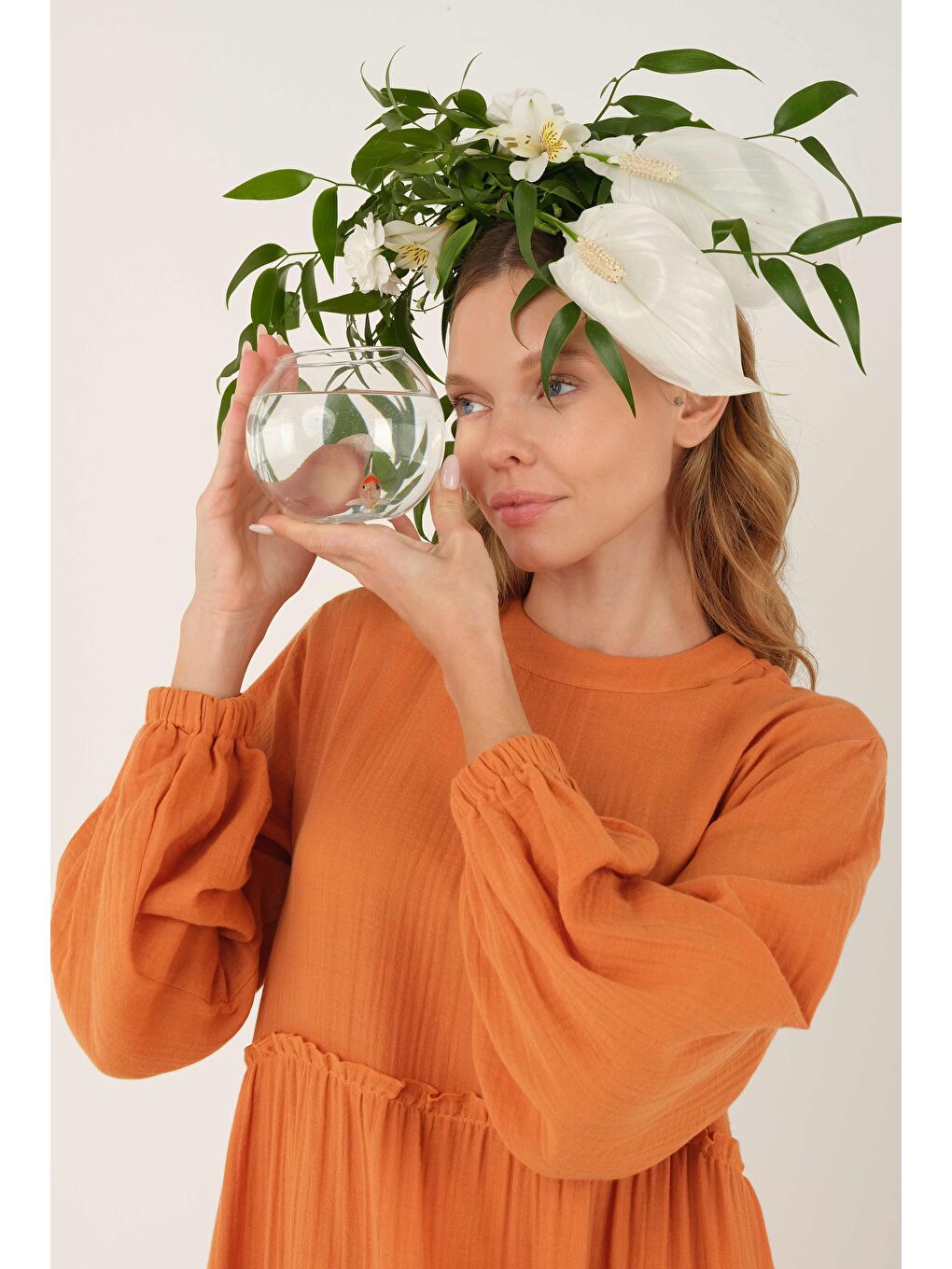 Müslin Elbise Turuncu-4