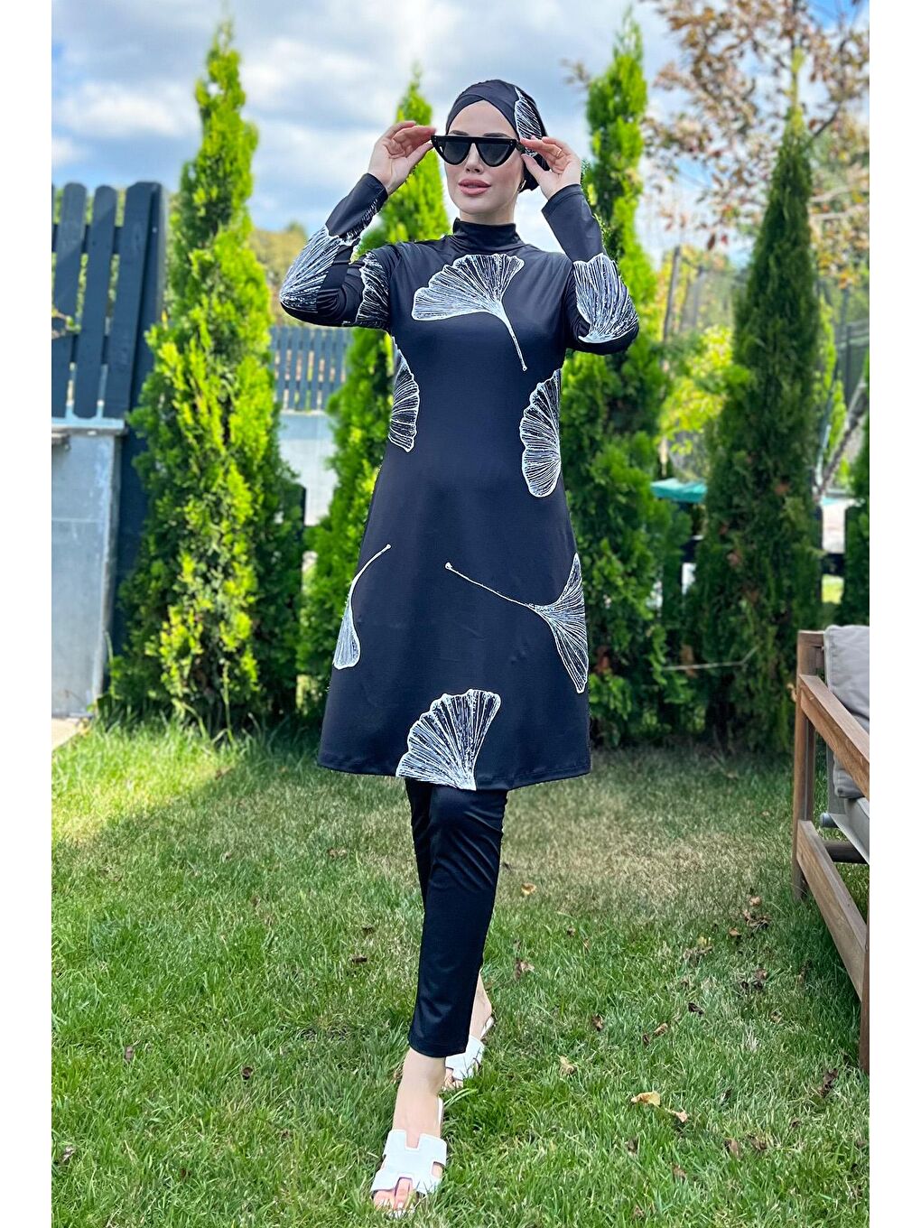 Siyah Elastanlı Tam Kapalı Tesettür Mayo 2208 Beyaz Rümeysa-1