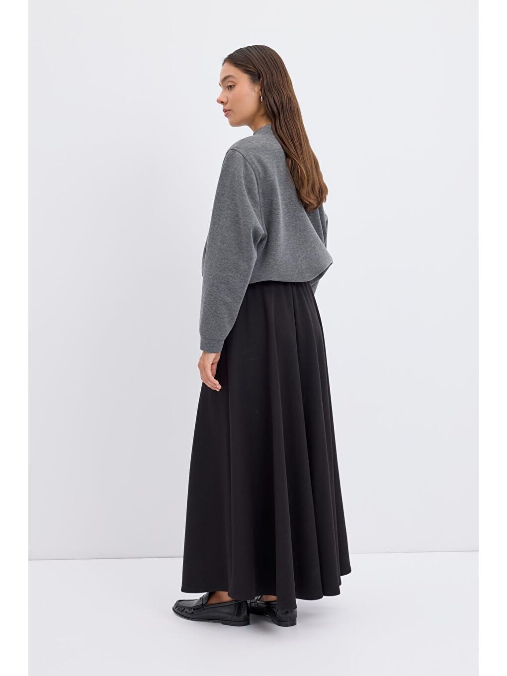 Yüksek Bel Bağcıklı Geniş Form Kloş Etek Siyah-4