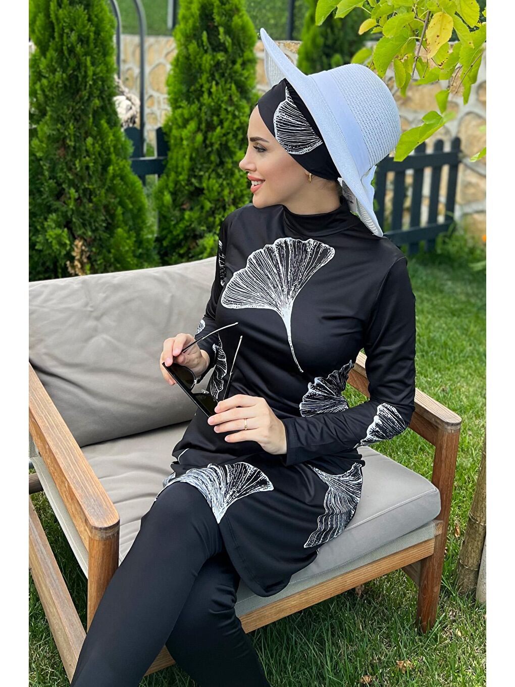 Siyah Elastanlı Tam Kapalı Tesettür Mayo 2208 Beyaz Rümeysa-2