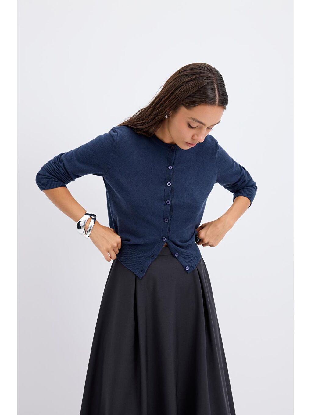 Yüksek Bel Pile Detaylı Balon Etek Siyah-3