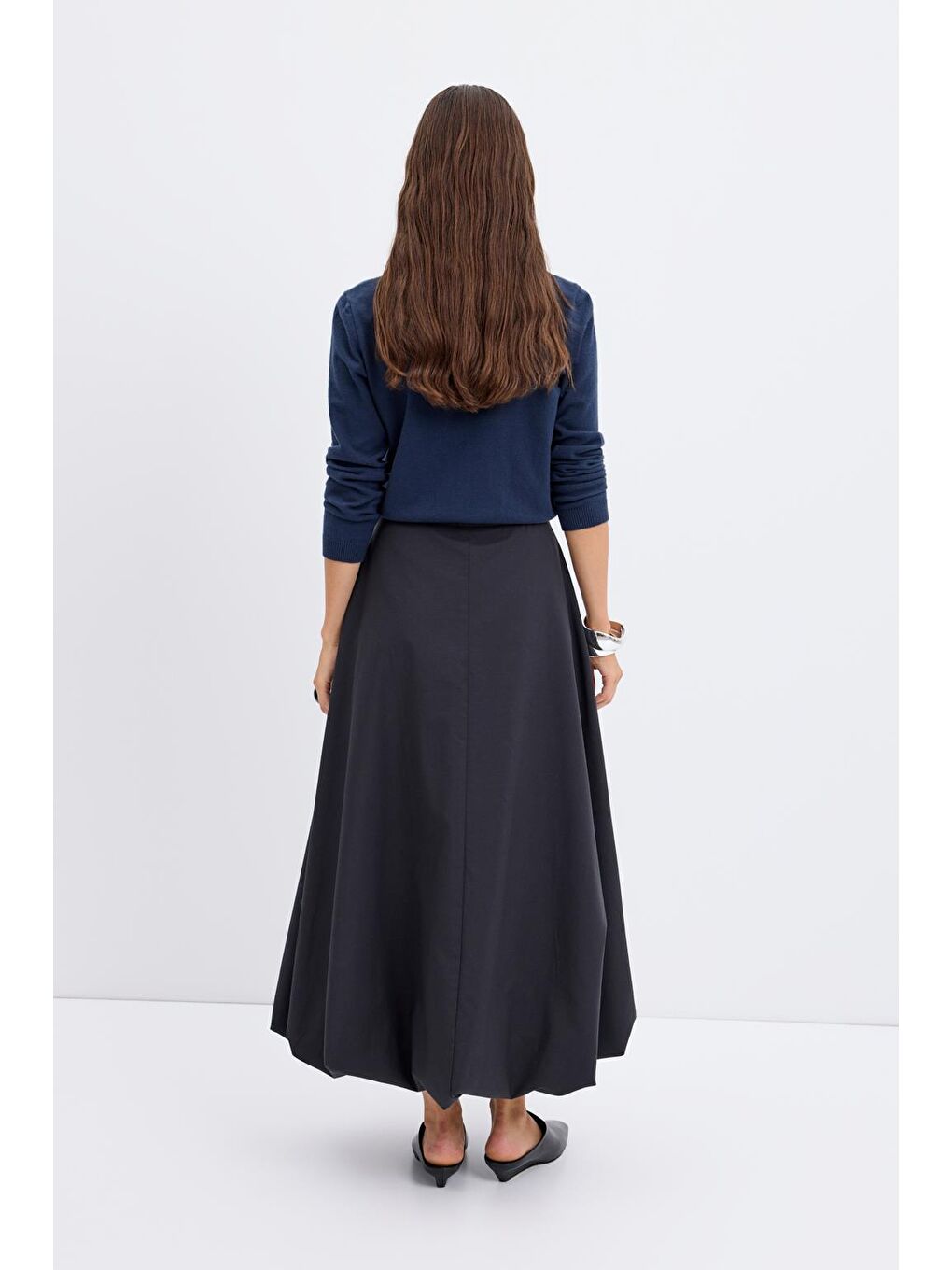 Yüksek Bel Pile Detaylı Balon Etek Siyah-5