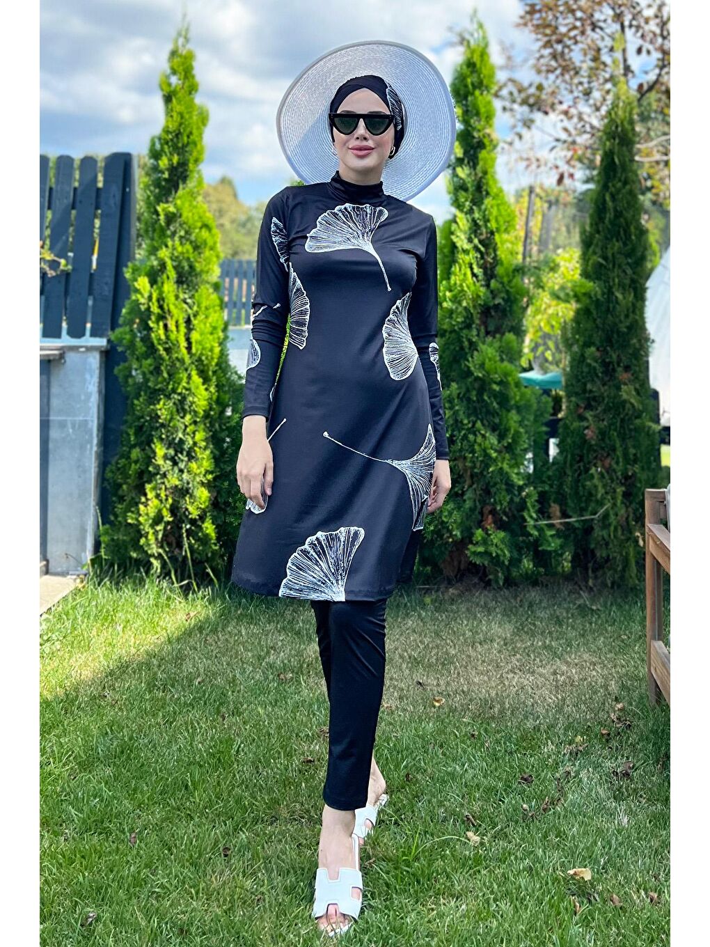 Siyah Elastanlı Tam Kapalı Tesettür Mayo 2208 Beyaz Rümeysa-3