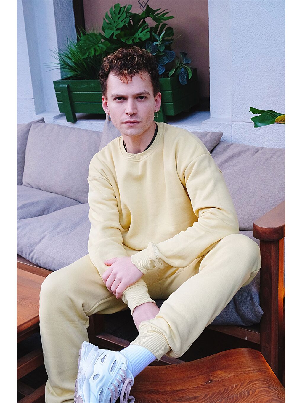 Kahverengi Erkek Vibe Oversize Hardal Sweatshirt