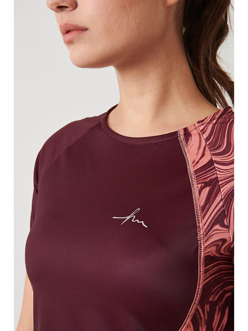 Kolu Desenli Mürdüm 3 Parça Yarı Kapalı Mayo Takımı 3085-2