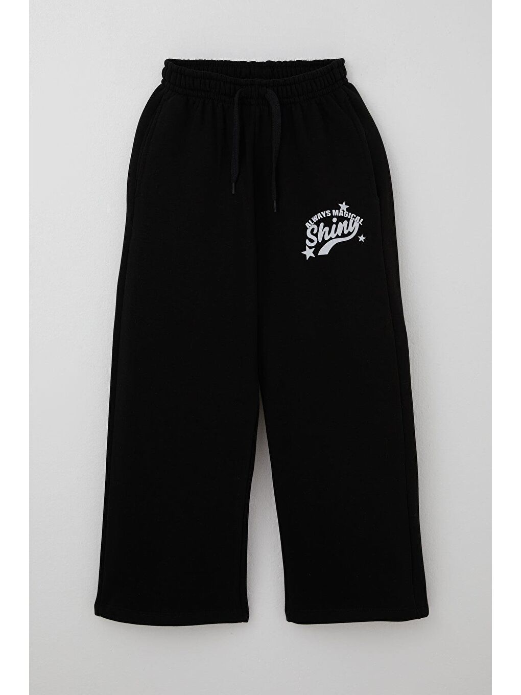 Kız Çocuk Eşofman Altı Yazı Baskılı Bağcık Aksesuarlı Siyah (8-14 Yaş)