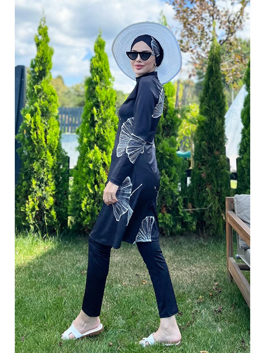 Siyah Elastanlı Tam Kapalı Tesettür Mayo 2208 Beyaz Rümeysa-4