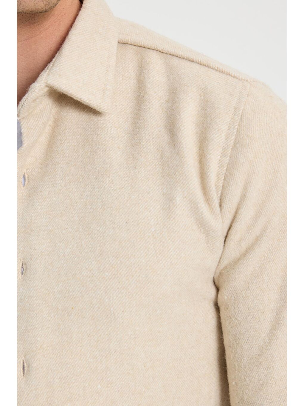 Erkek Slim Fit Dar Kesim Uzun Kollu Düz Kışlık Oduncu Bej Gömlek-5