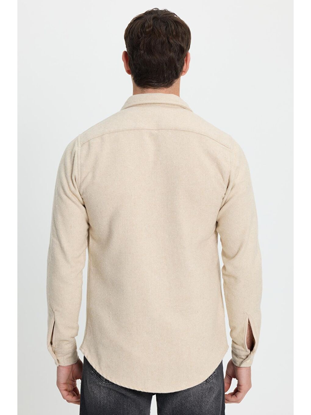Erkek Slim Fit Dar Kesim Uzun Kollu Düz Kışlık Oduncu Bej Gömlek-7