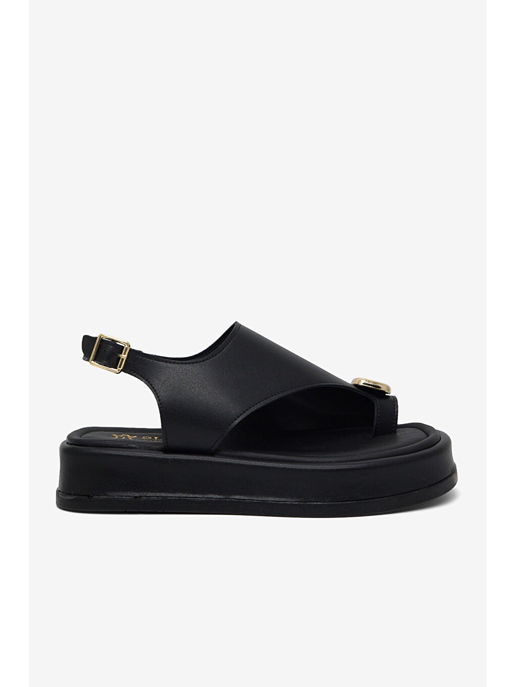 Kadın Siyah Rahat Kalıp Taşlı Parmak Arası Detaylı Sandalet-1