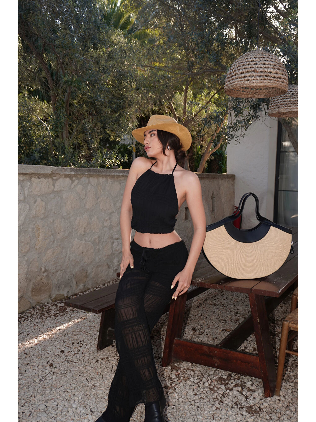 Karışık Kadın Siyah Gipeli Crop Takım 1040-4063