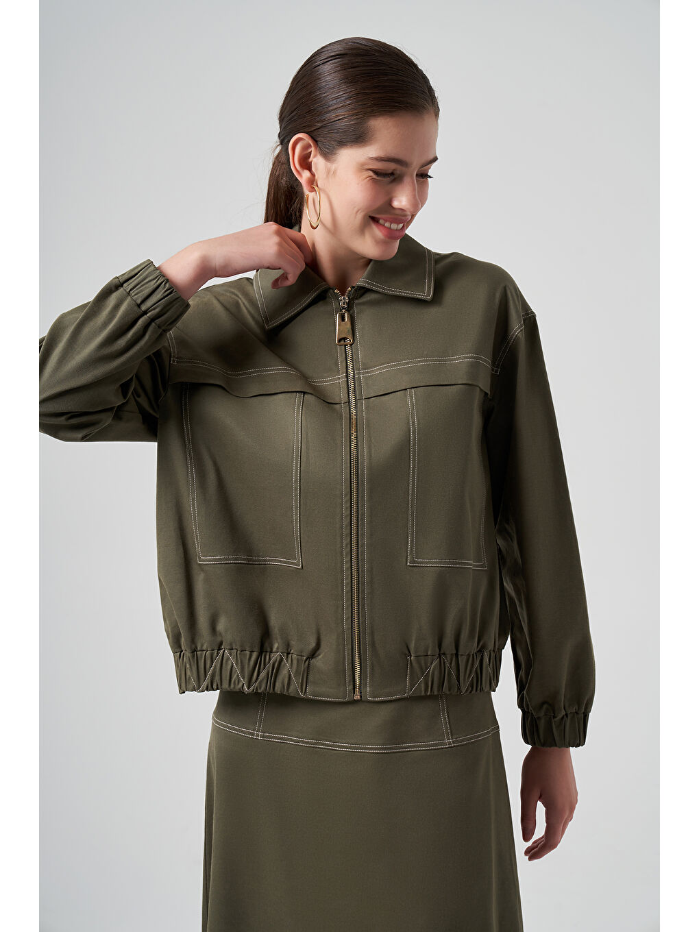 Fermuarlı Kısa Ceket 6027 Haki