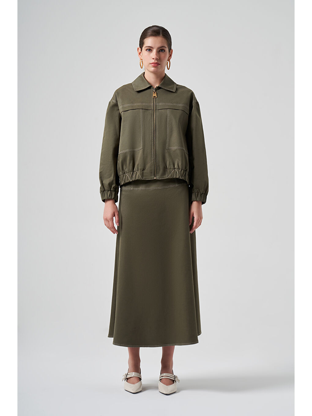 Fermuarlı Kısa Ceket 6027 Haki-1