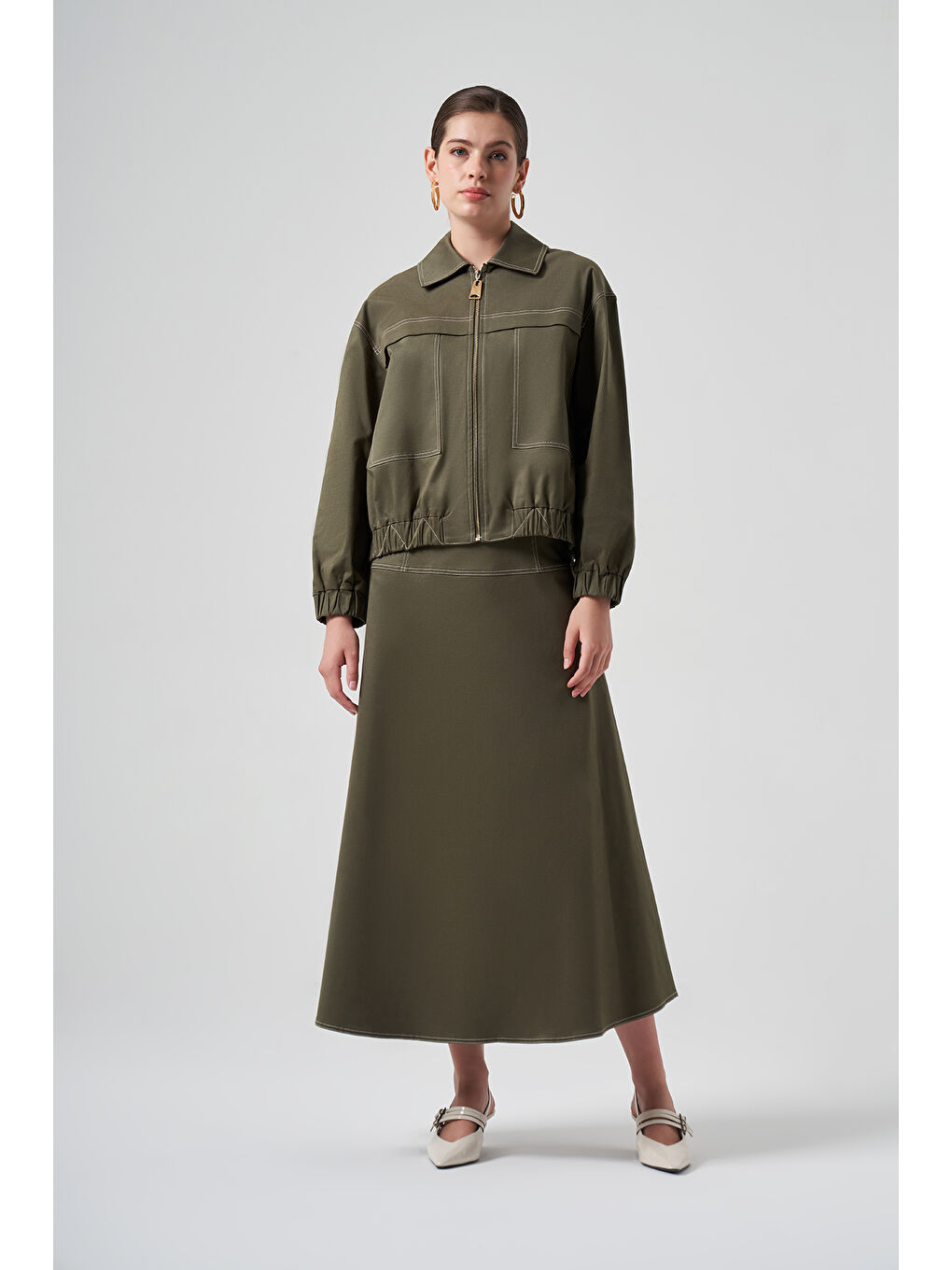 Fermuarlı Kısa Ceket 6027 Haki-3