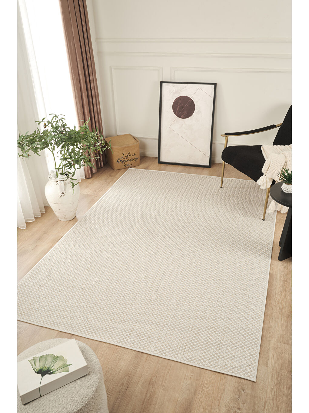 Ekru Sisalux 3081 Krem Bej Sisal Dokuma Jüt Hav Toz Vermez Halı Salon Mutfak Oda Halısı-60x100