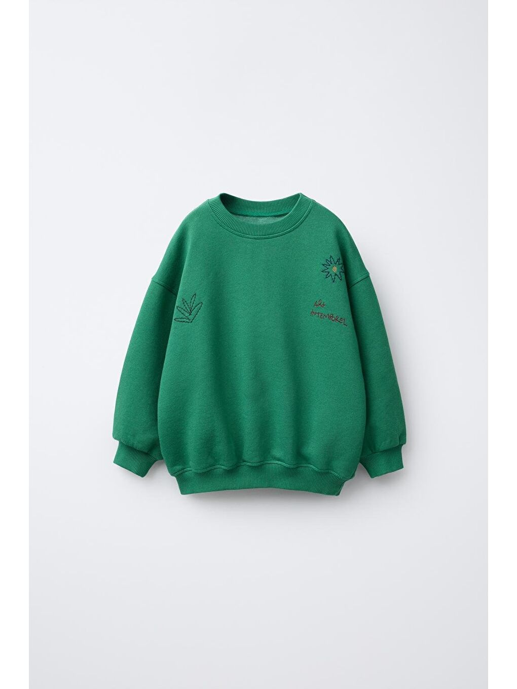 Karışık Unisex Çocuk Yeşil At Nakışlı Oversize Sweatshirt Ve Çizgili Pantolon Takım-2