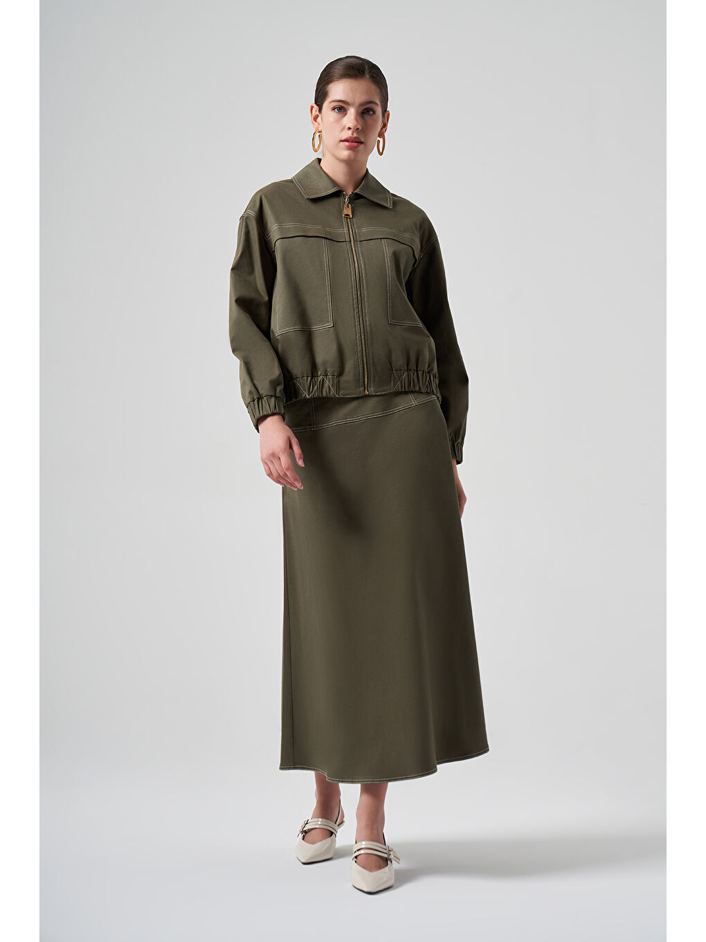 Fermuarlı Kısa Ceket 6027 Haki-4