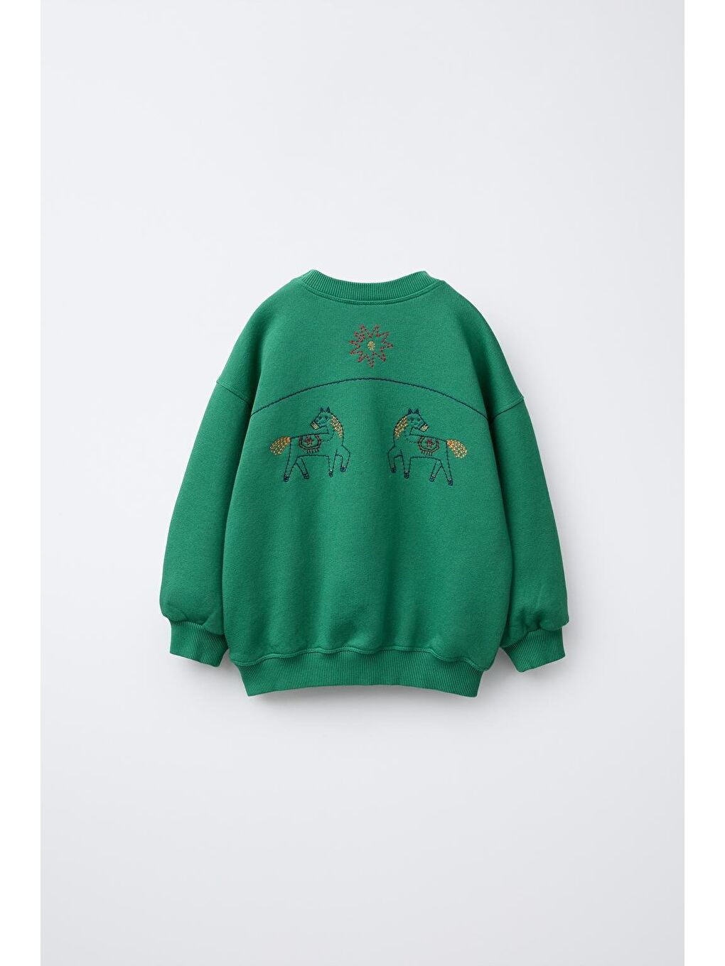 Karışık Unisex Çocuk Yeşil At Nakışlı Oversize Sweatshirt Ve Çizgili Pantolon Takım-3