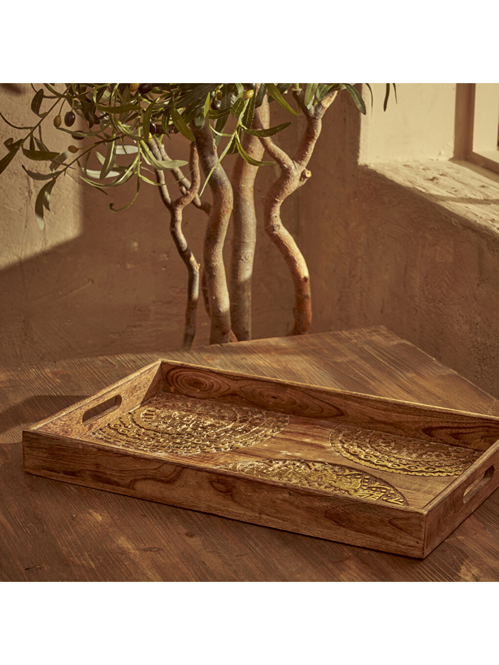 Bej Cera Dekoratif Tepsi Naturel (32x3,5x50 cm)-3