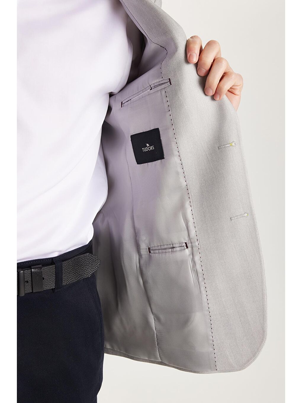 Erkek Slim Fit Mono Yaka Çift Yırtmaçlı Casual Gri Tek Ceket-2