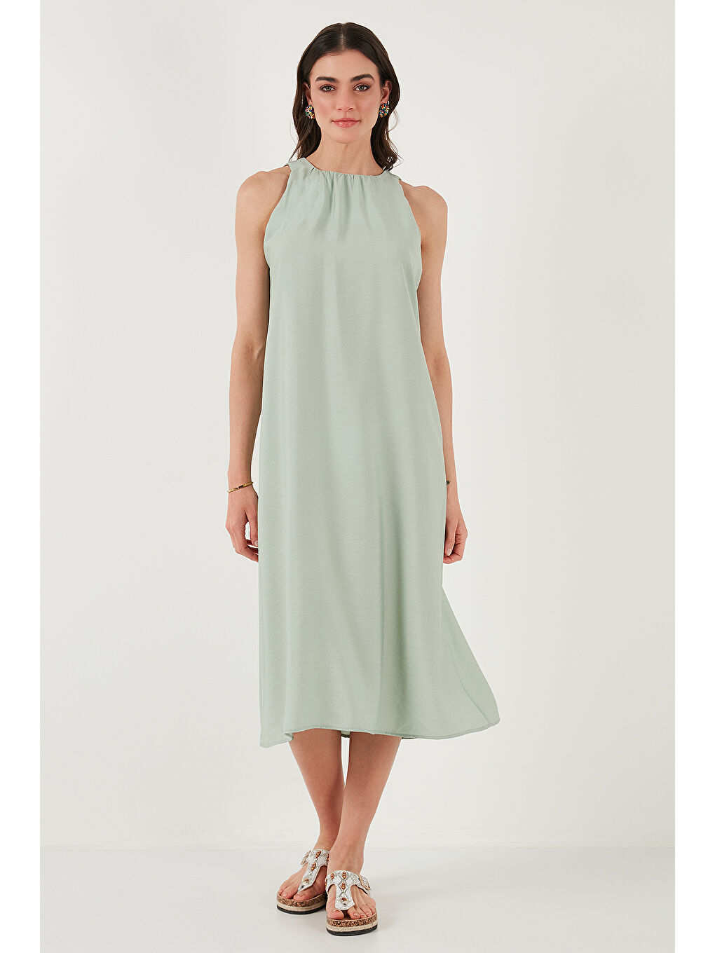 Yeşil Regular Fit Halter Yaka Midi Boy Kadın Elbise 67810049-4