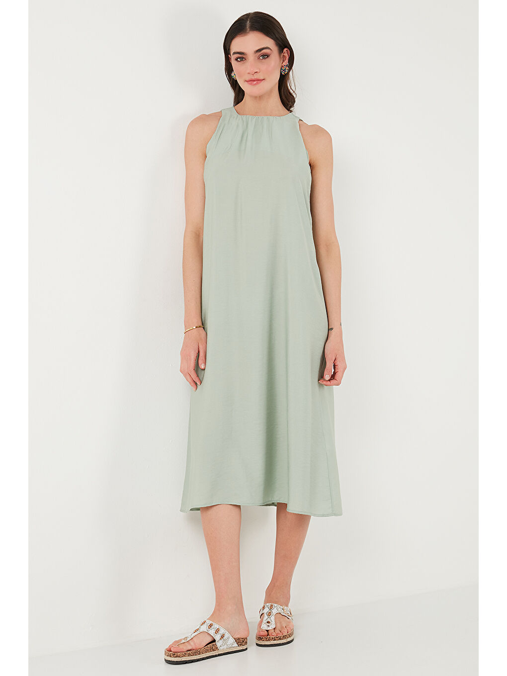 Yeşil Regular Fit Halter Yaka Midi Boy Kadın Elbise 67810049-5
