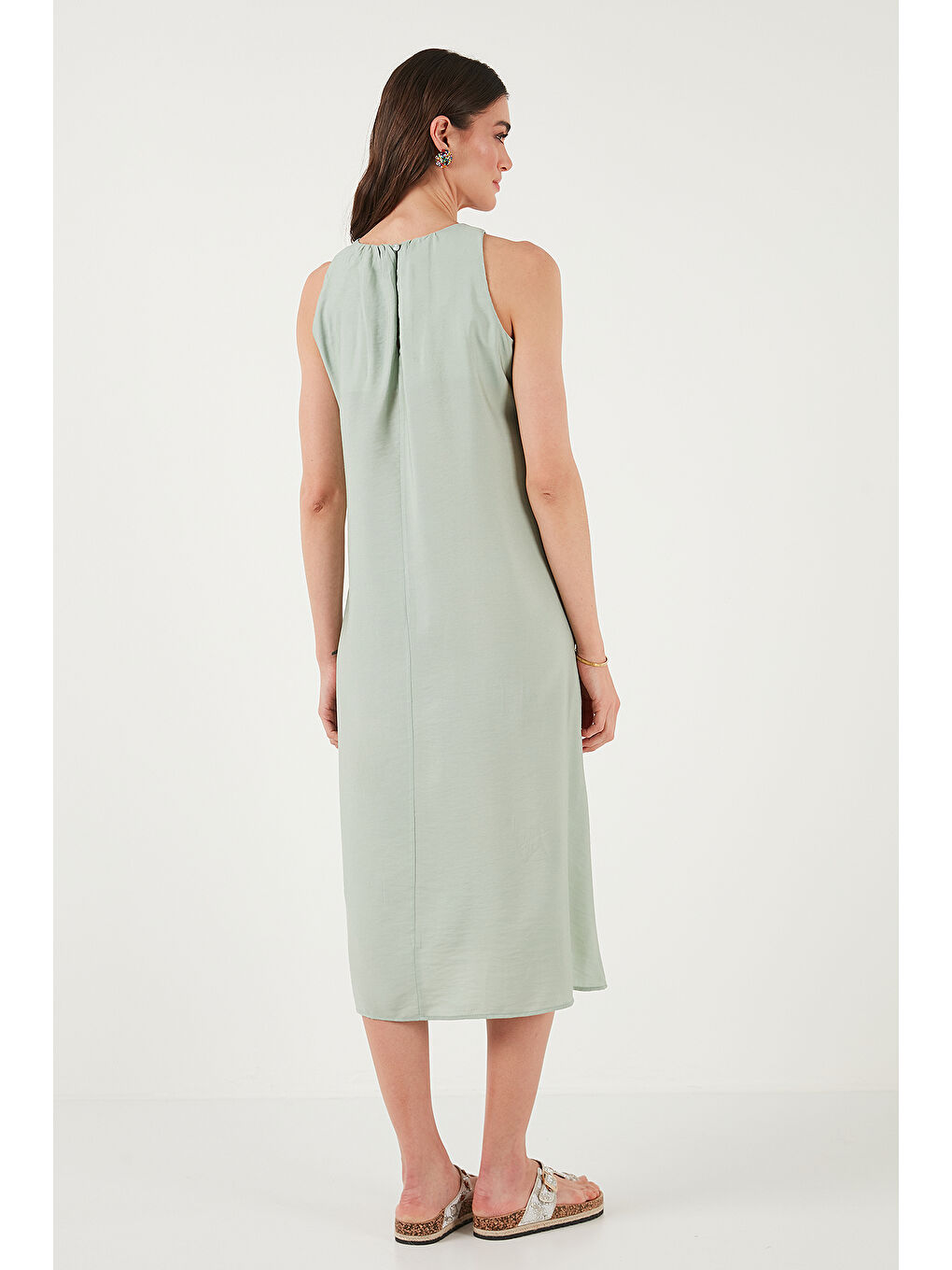Yeşil Regular Fit Halter Yaka Midi Boy Kadın Elbise 67810049-6