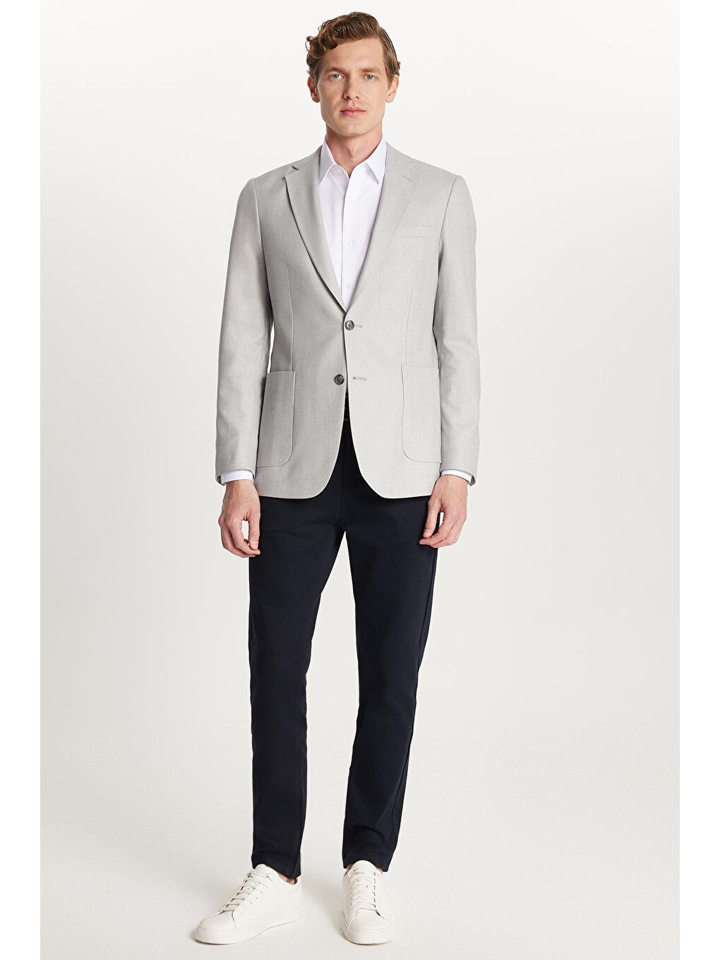 Erkek Slim Fit Mono Yaka Çift Yırtmaçlı Casual Gri Tek Ceket-4