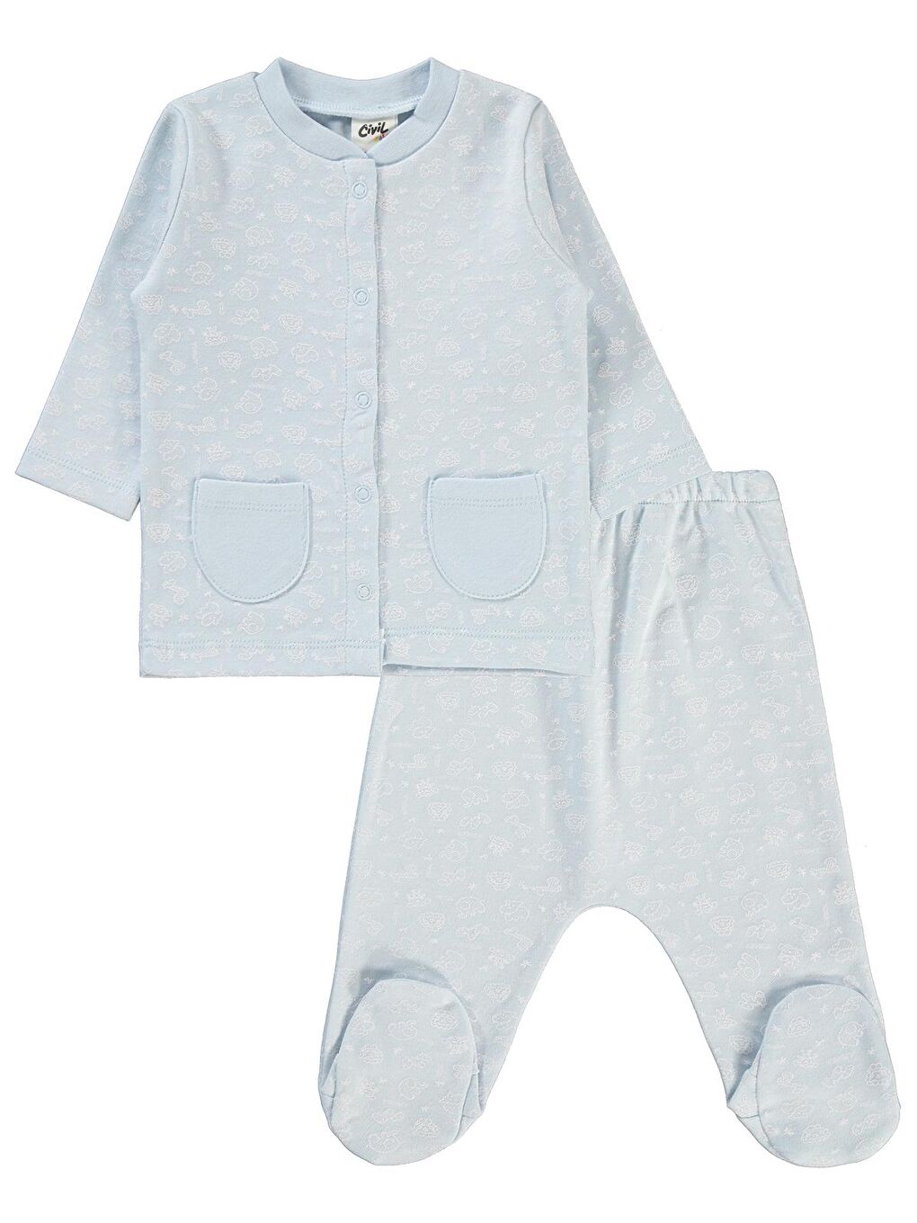 Civil Buz Mavisi Baby Erkek Bebek Pijama Takımı 1-6 Ay Mavi