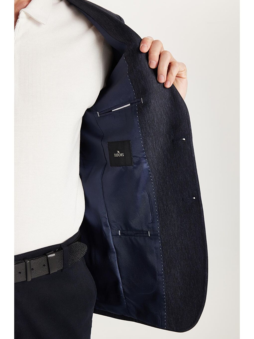 Erkek Slim Fit Mono Yaka Çift Yırtmaçlı Casual Lacivert Tek Ceket-3
