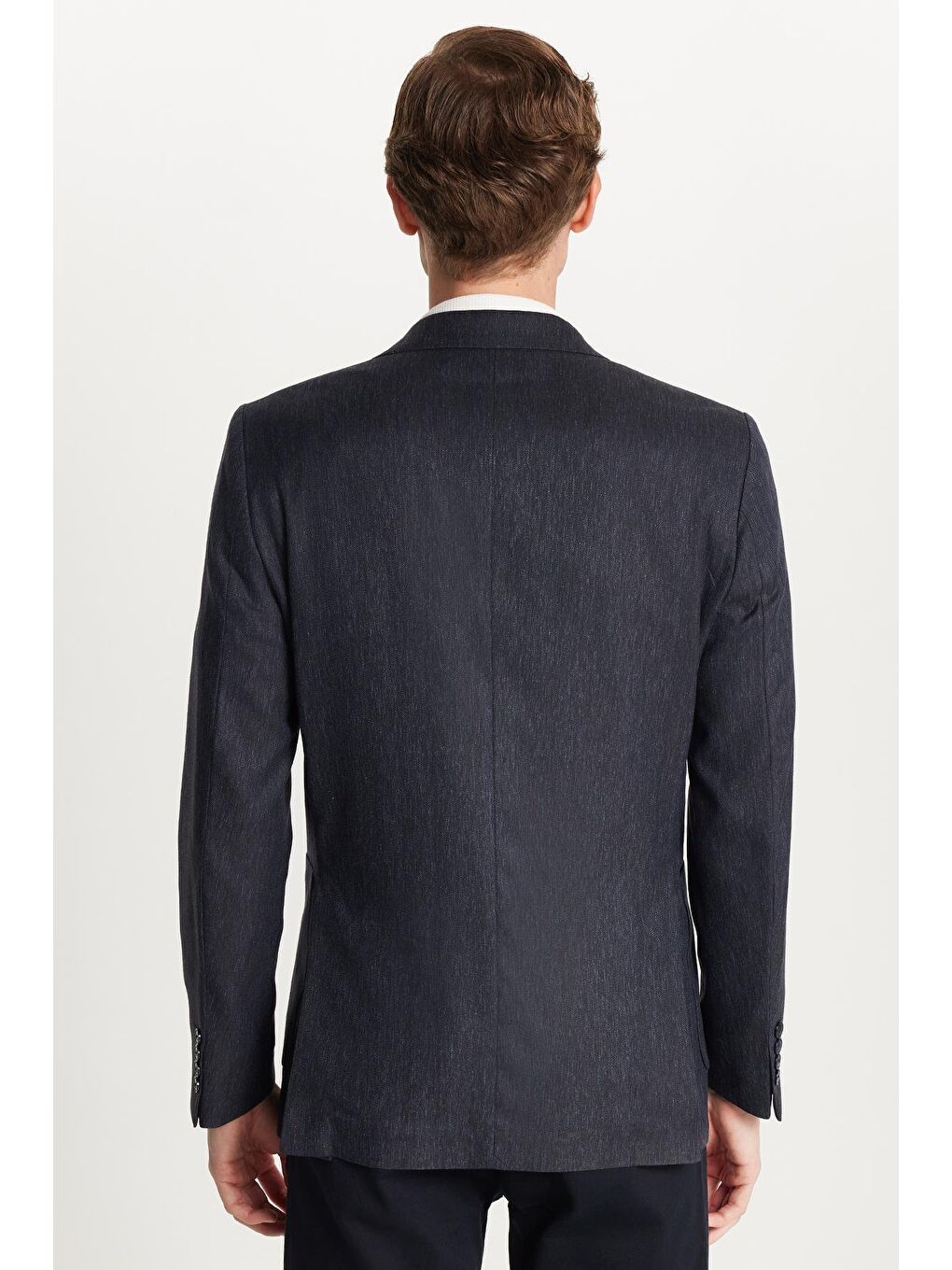 Erkek Slim Fit Mono Yaka Çift Yırtmaçlı Casual Lacivert Tek Ceket-4