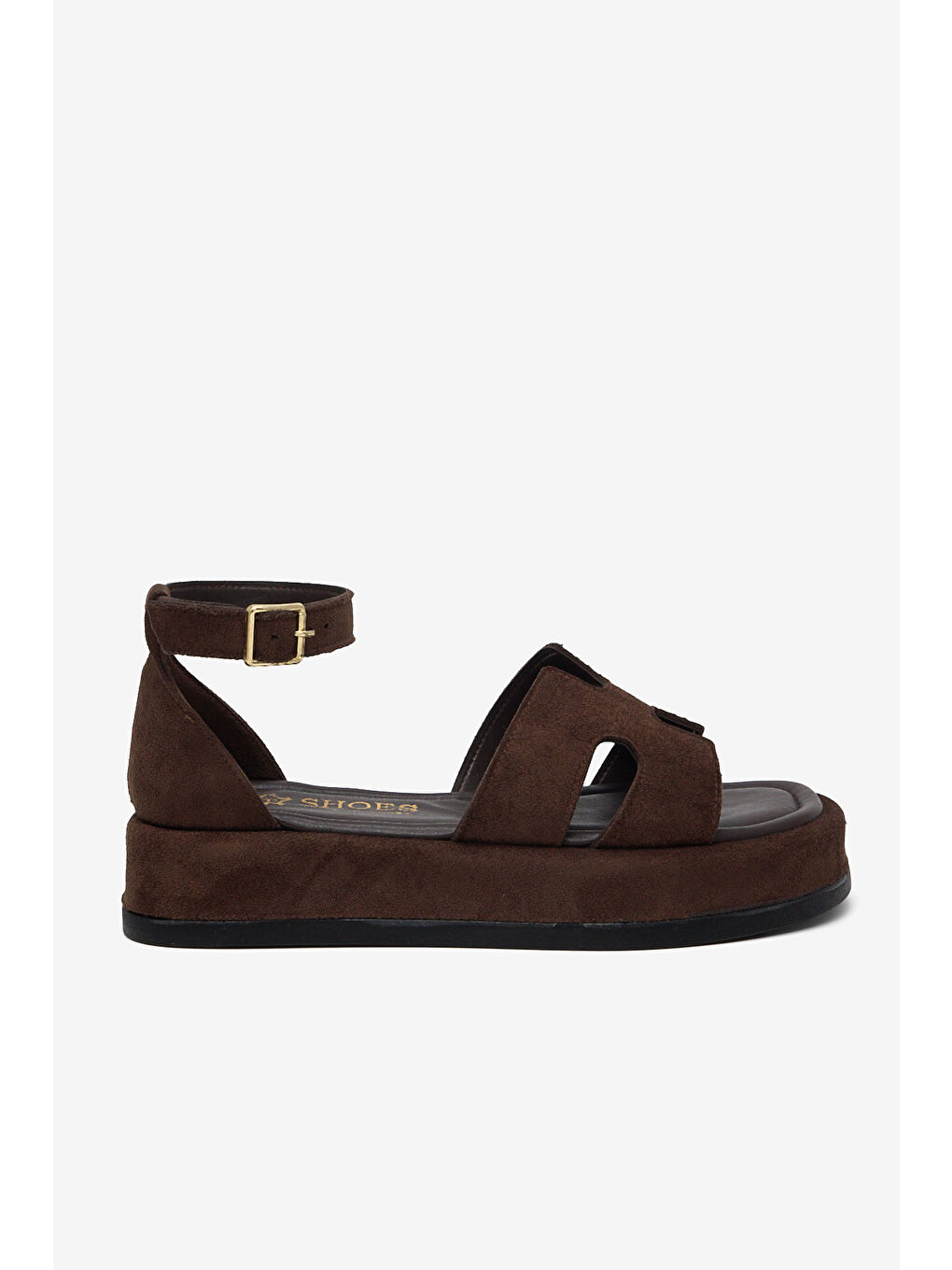 Kahverengi Kadın Kahve Süet Rahat Kalıp Bilekten Bağlanmalı Sandalet