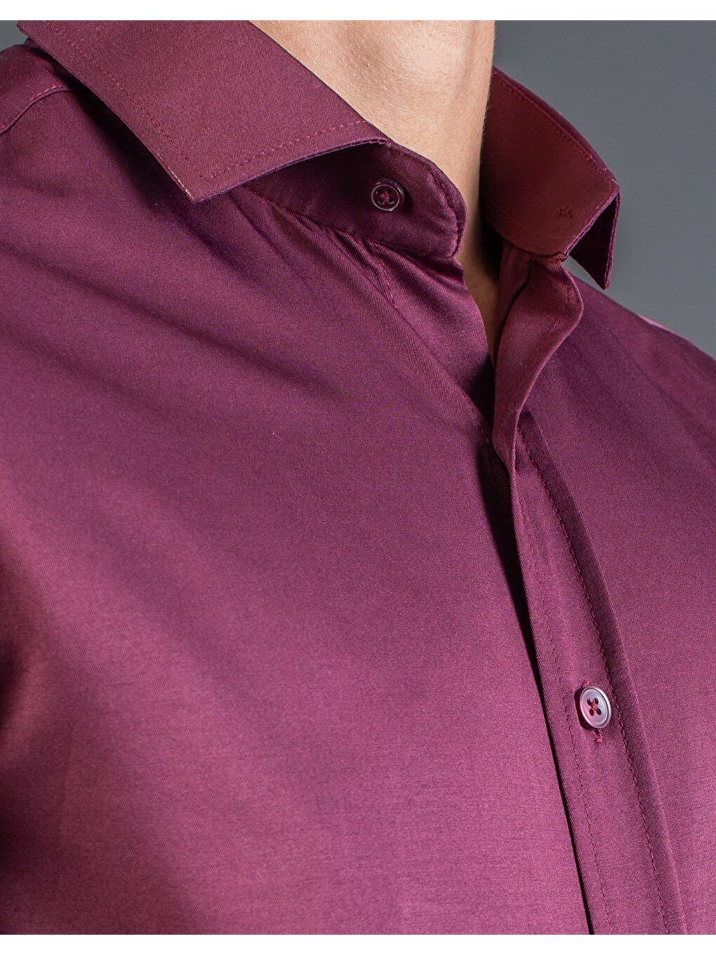 Modern Slim Fit Kısa Kollu Düz Saten Erkek Bordo Gömlek-3