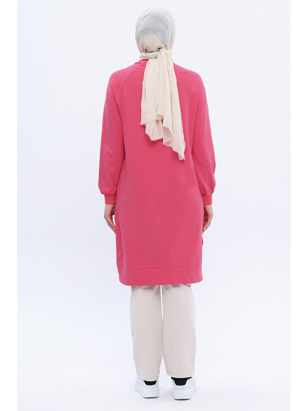 Pembe Pamuklu Nakışlı Sweat Tunik-3
