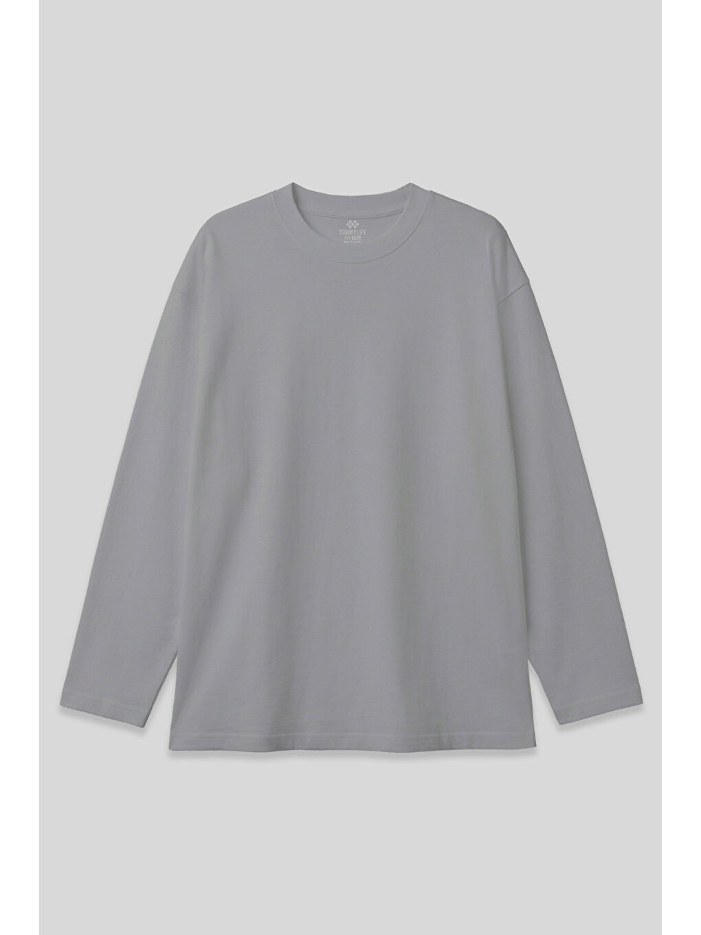 Gri O Yaka Rahat Form Battal Büyük Beden Uzun Kollu Erkek T-Shirt - 88107