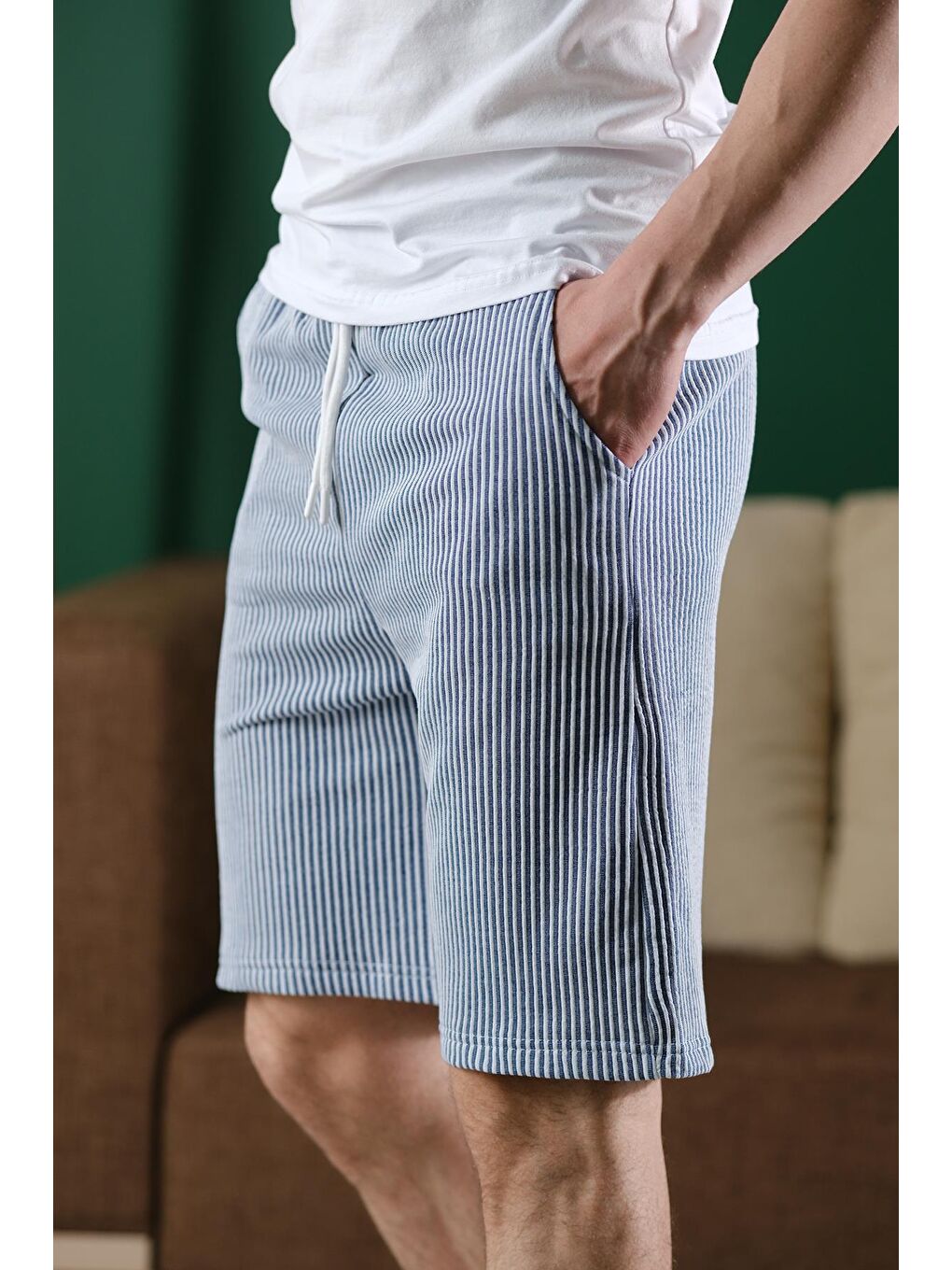 Mavi Ethan Çizgili Dokuma Slim Fit Elastanlı Erkek Bermuda Şort-1