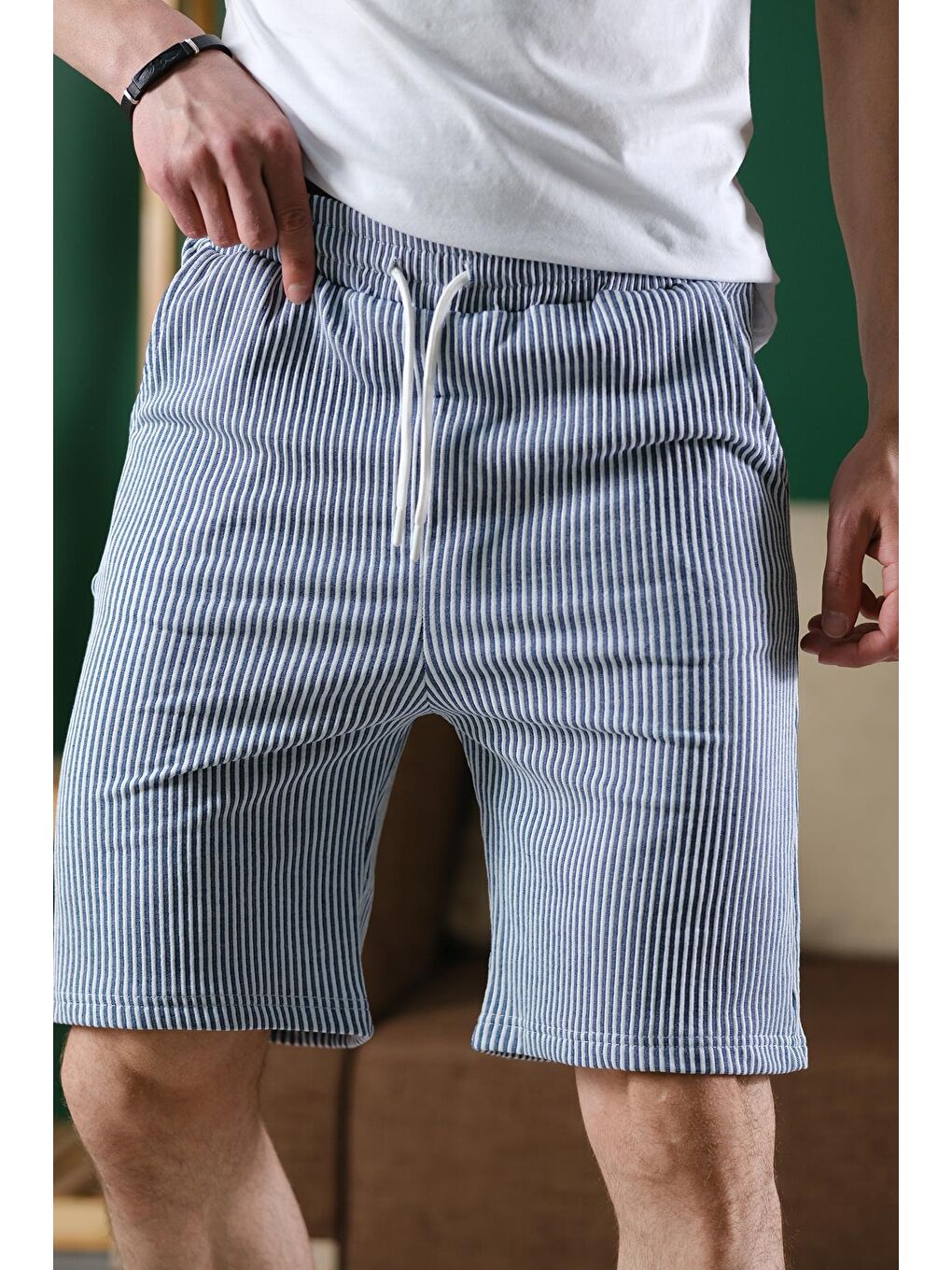 Mavi Ethan Çizgili Dokuma Slim Fit Elastanlı Erkek Bermuda Şort-2