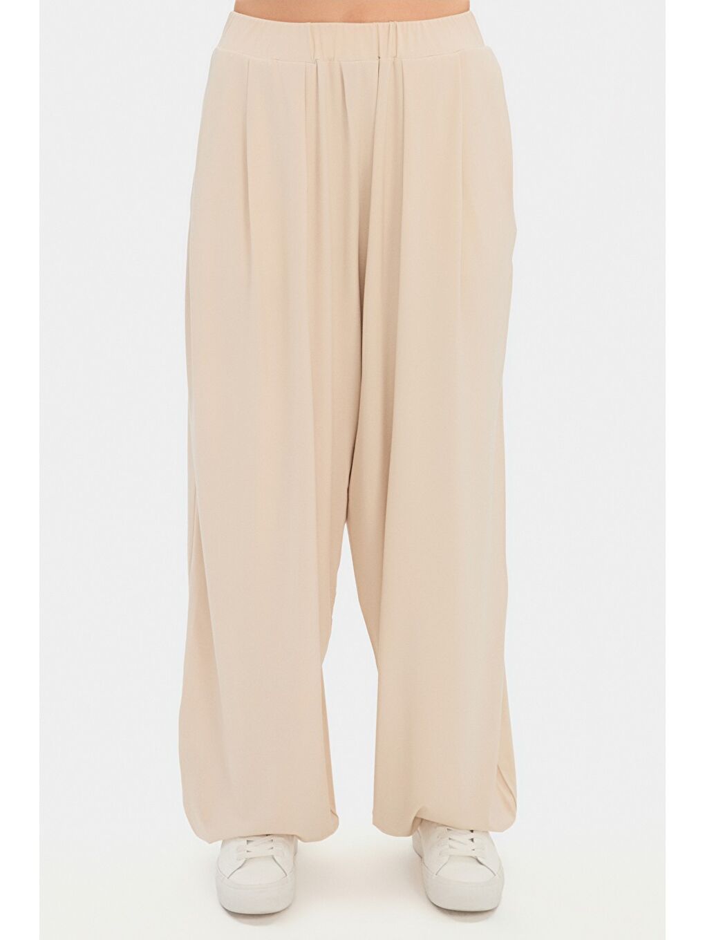 Bej Kadın Rayon Karışımlı Wide Leg/Geniş Paça Dökümlü Pantolon