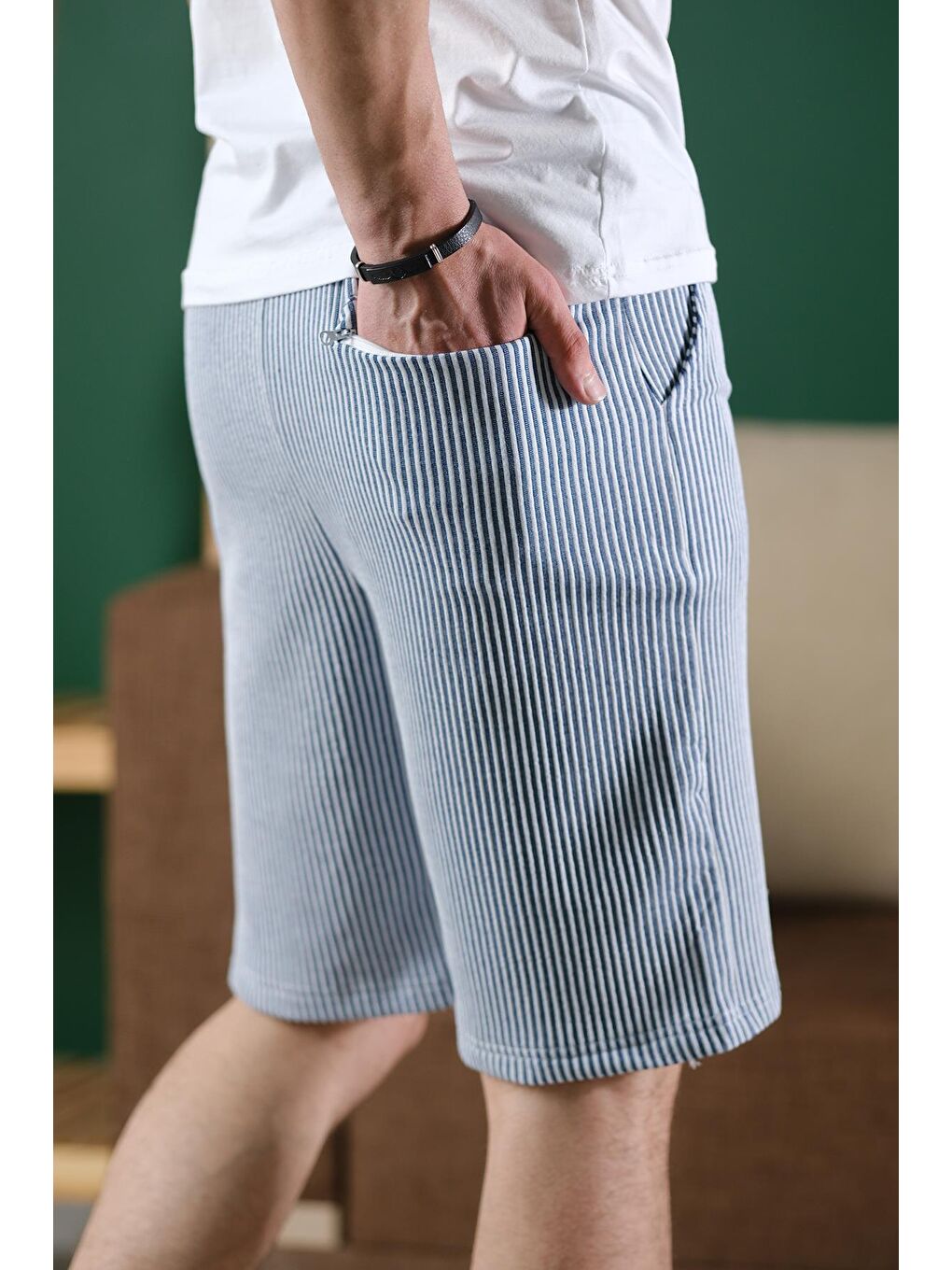 Mavi Ethan Çizgili Dokuma Slim Fit Elastanlı Erkek Bermuda Şort-4